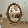 Espejo estilo vintage, espejo de maquillaje de madera, decoración del hogar, espejo de mesa de pie estilo chino, espejo de tocador giratorio, espejo de mesa para dormitorio