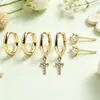 Pendientes Minimalistas en Forma de Cruz con Incrustaciones de Diamantes Estilo Europeo y Americano para Mujer, Elegantes Pinzas para Orejas de Gama Alta, Conjunto de Pendientes Versátil de Moda para Hombre
