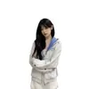 Sudadera a cuadros bordada chic estilo coreano para mujer y hombre, chaqueta con capucha tipo cárdigan, ropa para parejas, marca de tendencia engrosada de terciopelo para otoño e invierno