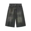 Calça jeans curta de perna larga, estilo americano, retrô, lavada, antiga, neutra, reta, solta, moderna para homens e mulheres