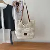 Bolso de Paja Hueco Estilo Vacaciones Artístico para Mujer, Bolso Tejido Estilo Perezoso de Playa de Verano para Viajes, Bolso de Hombro de Gran Capacidad para el Trabajo