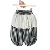 Pantalones Casuales de Verano para Niñas, Pantalones tipo Jogger con Estampado a Cuadros de Moda, Adorno de Encaje y Dobladillo Fruncido