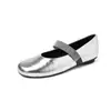 Sapatos de Couro da Moda para Exterior 1,5cm Vermelhos Estilo Novo Primavera e Outono 2026 Bico Redondo Solado Plano Tira Única Boca Rasa Sapatos de Vovó