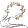 Corona de Flores de Cinta para Niñas Diadema de Perlas para Niñas 2026 Nuevo Accesorio para el Cabello de Princesa Diadema Lazo para el Cabello Tocado con Corona
