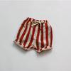 Calças de Verão para Meninas Estilo Coreano Shorts Listrados para Meninos Shorts Soltos de Algodão e Linho para Crianças Pequenas em Estoque Corte Solto