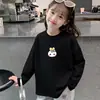 Camiseta Infantil de Manga Longa, Nova Roupa de Primavera, Camiseta Básica Branca para Meninas, Algodão Puro, Roupa de Baixo Soltinha para Crianças de Meia-Idade e Grandes, Top com Gola Redonda