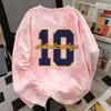 Outono e Inverno Fina Vibe Tendência Marca Letra Digital Estampada Moletom Feminino Americano Tie-Dye Estudante Rosa Gola Redonda Top