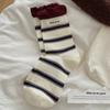 Calcetines para Mujer Otoño e Invierno Estilo Nuevo Rayados Borde de Burbujas Etiqueta de Tela Calcetines de Algodón para Mujer de Caña Media Holgados