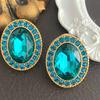 Aretes de tuerca cúbicos ovalados de color estilo antiguo de alta calidad, aleación antigua media, aguja de plata, incrustados con diamantes, aretes de alta gama