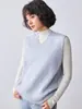 Colete de gola V 100% lã, cor sólida, macio, quente, hipoalergênico, design simples e versátil, perfeito para o uso diário no outono e inverno, adicionando um toque de elegância
