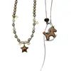 Estrellas de Color Dopamina, Piedra Ojo de Tigre Ámbar Maillard, Collar de Perlas de Saturno, Collar de Caballo de Troya de Moda