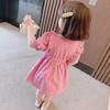 Vestido para meninas 2022 verão estilo coreano roupas infantis vestido de princesa estiloso para meninas vestido infantil manga bufante gola quadrada saia