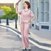 Conjunto de Dos Piezas con Top de Manga Corta, Moderno y Elegante, para Mamás de Mediana Edad, Nuevo Conjunto de Verano 2026, Elegante Conjunto Deportivo para Dama
