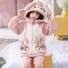 Pijama de invierno para niñas, forro extra de coral, estilo con cremallera, forro de rosa, engrosado, dulce ropa para el hogar para niñas