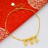 Tornozeleira de Moda Dourada Vietnamita, Latão Banhado a Ouro 24K, Joia de Pé com Sino Duplo e Contas para Mulheres, Exportação Ouro Europeu
