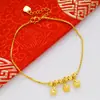 Tornozeleira de Moda Dourado Areia Vietnamita Latão Banhado a Ouro 24K Sino Camada Dupla Giratório & Contas de Transporte Tornozeleira Feminina Exportação Moeda Europeia Dourado
