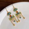 Pendientes vintage para mujer, con hebilla de seguridad de jade hetiano, plata esterlina, oro quemado, pendientes de estilo antiguo de loto azul, borla estilo corte de súper hada