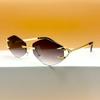 Gafas de Sol sin Marco con Gancho de Garra Europeo y Americano Transfronterizas 2025 Nuevas Gafas de Sol Poligonales Personalizadas Gafas de Sol de Alta Gama Modernas