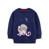Nova Blusa de Moletom Redonda para Meninas Outono Estilo Europeu e Americano Blusa de Moletom Fofa para Crianças Pequenas e Médias Pulôver com Aplique de Dinossauro