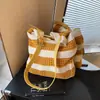 Bolsa Tote Transfronteiriça Nova Design de Nicho Cor Contrastante Listrada Bolsa de Tricô Simples Oca Portátil Bolsa de Ombro para Mulheres