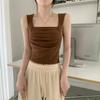 Liquidación - Camiseta sin mangas de base plisada con cuello cuadrado para mujer, Verano 2026, Corte ajustado, Manga corta sin mangas, Elegante estilo de oficina