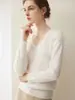 Suéter tejido de cachemira 100% pura premium sin costuras para mujer, jersey de cuello en V, corte holgado, manga larga, capa base