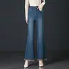 5202 Calça Jeans Feminina, Calça Ligeiramente Flare para Primavera e Outono, Renda Exquisita com Strass, Elegante Cintura Alta Slim Fit Novo Estilo