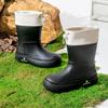 Sapatos de chuva com forro de lã da moda transfronteiriça, tubo curto feminino, cinto de vento fofo para estudantes, sapatos quentes de água, sapatos de borracha à prova d'água para mulheres