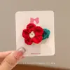 Grampo de Cabelo Florzinha Fresca Crochê de Lã Feito à Mão Flor de Cinco Pétalas Folhas Verdes Meninas Adultas Franja Fofa Decoração de Grampo