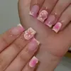 Estilo Ins Girly de Nicho Europeo y Americano Bloqueo de Color Rosa y Blanco Flor de Cerezo Tridimensional Frances Gradiente Burbuja Uñas Portátiles Producto Terminado Venta al por Mayor