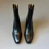 Encuentro de Primera Temporada Botines Cuadrados Retro Tacón Grueso Patchwork Chelsea Botas Versátiles para Viajes de Trabajo de Mujer Estilo Nuevo Negro