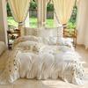 Cama Estilo Princesa Sábanas Juego de Cuatro Piezas Encaje Funda de Edredón Dormir Desnudo Crema Juego de Cama de Tres Piezas Textiles para el Hogar Nantong 4