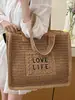 2026 Nuevo Estilo Bolso de Paja Color Sólido Tejido con Letras Personalizadas Bolso de Hombro Tote de Gran Capacidad Casual para Vacaciones Estilo Pastoral