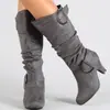 Sempre em estoque em sites de e-commerce independentes, comércio exterior AliExpress WISH, sapatos femininos europeus e americanos, botas femininas, fivela de cinto, tamanho grande 40-43