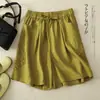 Foto Real de Pantalones Casuales de Algodón y Lino Nuevos para Verano 2026 para Mujer, Pantalones de Pierna Ancha con Retazos de Encaje, Shorts Delgados de Talla Grande