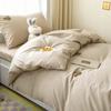 Ins Desenho Animado Toalha de Algodão Bordada Dormitório Estudantil Cama Conjunto de Três Peças Lençol de Cama 100% Algodão Capa de Edredom Cor Sólida Roupa de Cama Conjunto de Quatro Peças