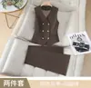 Conjunto de 3 Peças Vermelho para Negócios Outono/Inverno Transfronteiriço Blazer de Manga Longa Colete de Terno Feminino Calça de Cintura Alta