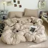 Conjunto de Cama de Quatro Peças Liso Casual Cobertor de Colcha Peça Única Roupa de Cama Dormitório Estudantil Cama Individual Conjunto de Lençol com Elástico de Três Peças