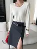 Sikan Otoño Nueva Llegada Mezcla de Tencel y Lana Camiseta Sencilla de Cuello Redondo Adelgazante de Manga Larga Camiseta Básica SN9218