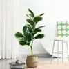 Planta Artificial Estilo Nórdico Ficus Lyrata com Borda Branca Planta Artificial Verde para Exibição de Chão em Casa, Pátio Planta Falsa