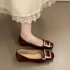 2026 Nuevos Zapatos Planos de Mujer Estilo Francés con Hebilla Cuadrada Color Albaricoque, de Altura Creciente, Boca Baja, para Viajar, Zapatos de Abuela de Punta Cuadrada