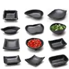 Plato para Salsas Negro Doble Compartimento Sabor Melamina, Plato para Condimentos de Dos y Tres Compartimentos, Plato para Salsa Barbacoa Estilo Japonés, Plato para Salsa de Inmersión Sushi Hot Pot