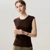 Camiseta interior sin costuras de punto fino de lana merino Yangzi de calibre 18, chaleco sin mangas para mujer, corte ajustado