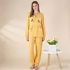 Novo Conjunto de Pijama Japonês de Algodão Puro para Primavera e Outono, Conjunto de Roupa de Casa com Bordado em Gaze de Algodão de Camada Dupla, Gola V, Manga Longa e Calça Longa