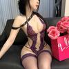 Roupa íntima sexy sem saída sexy transparente de uma peça renda uniforme plus size pijamas terno puro renda