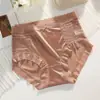 Ropa interior de seda de hielo sin costuras con lazo, talla grande, encaje de satén, control de abdomen de alta elasticidad, parte inferior cálida, tangas finas para mujer