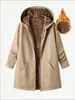Ropa de Mujer Transfronteriza Europea y Americana Otoño e Invierno Talla Grande Forro Grueso de Felpa con Capucha Longitud Media Casual Cálido Abrigo de Mujer