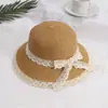 Sombrero de Paja con Lazo de Encaje de Verano Sombrero de Ala Ancha Sombrero Parasol Sombrero Protector Solar para Niños Estilo Coreano Adolescentes