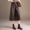 Pantalones de cuero, pantalones simples de pierna ancha cropped para mujer, nuevo estilo otoño 2026, fluidos, holgados, pantalones casuales versátiles, pantalones de pierna recta a la moda