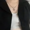 Colar Estilo Japonês e Coreano Simples Estilo Ins Estilo Vintage Corte Pingente de Amor Cruzado Vazado de Prata Antiga Corrente Clavicular para Mulheres